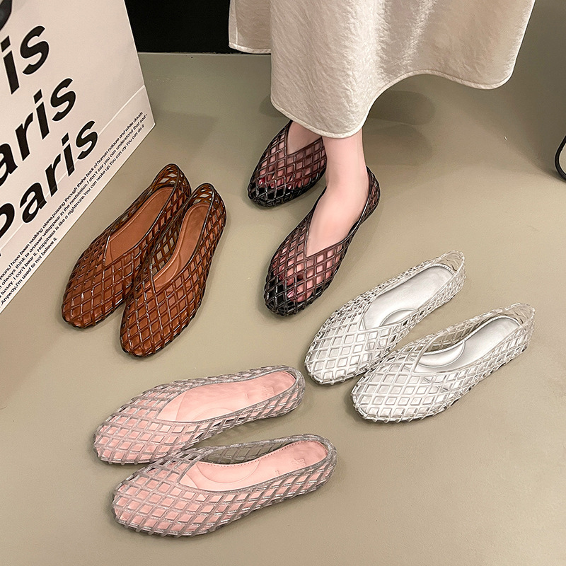 Crystal Mesh Fabric - Sandálias Femininas de Verão Flat em
