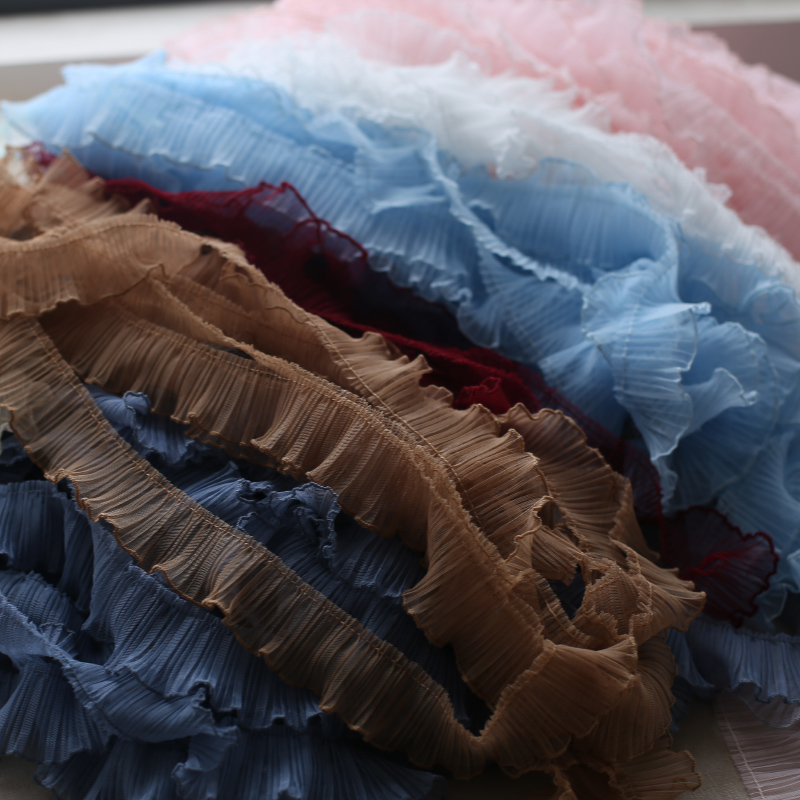 Fringe Ribbon Sewing - Tecido de renda plissado de malha