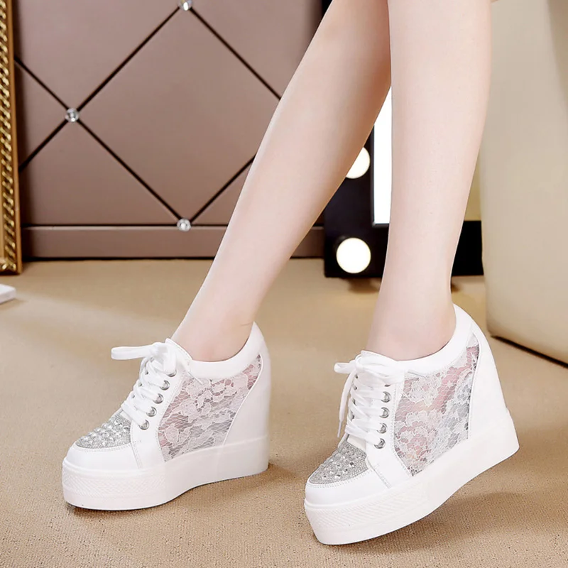 Crystal Mesh Fabric - Strass Altura Aumentando Plataforma Tênis para