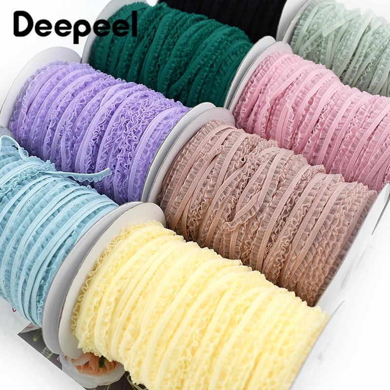 Lace Ribbon Trim - 10/20/45m 6mm faixas elásticas plissadas rendas
