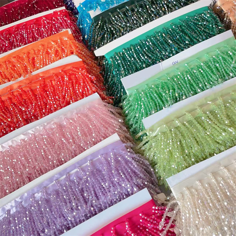 Crystal Mesh Fabric - Franja de Cristal com Borlas e